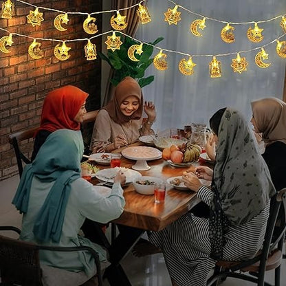 زينة رمضان وعيد مبارك سلسلة أضواء بطول 16.4 قدم و30 مصباح LED على شكل نجمة وقمر