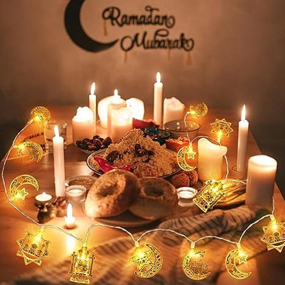 زينة رمضان وعيد مبارك سلسلة أضواء بطول 16.4 قدم و30 مصباح LED على شكل نجمة وقمر